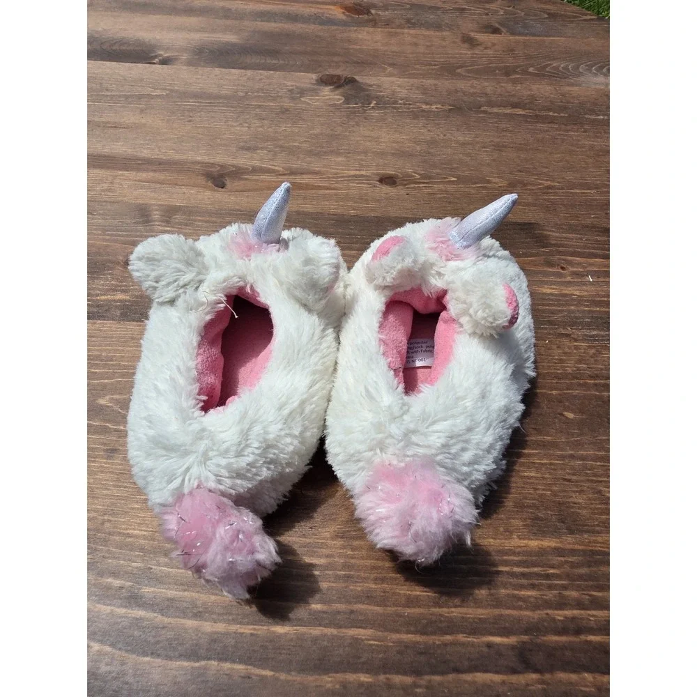 Girls Unicorn Slippers Size 5/6 UK 3/4 Plush Fuzzy Pink White House Shoes...
